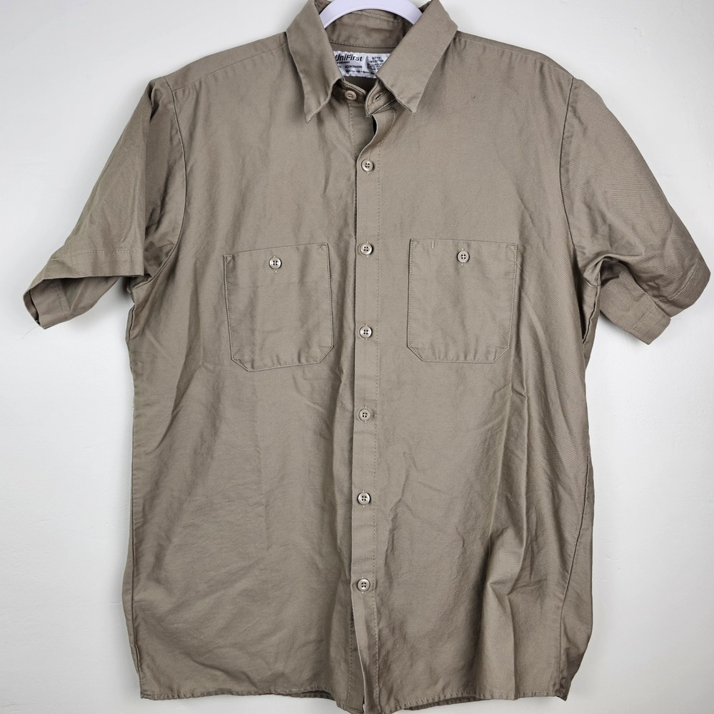 UniFirst Work Shirt Mens 16.5 Brown Short Sleeve Button Up Twill Cotton 4CUN3944